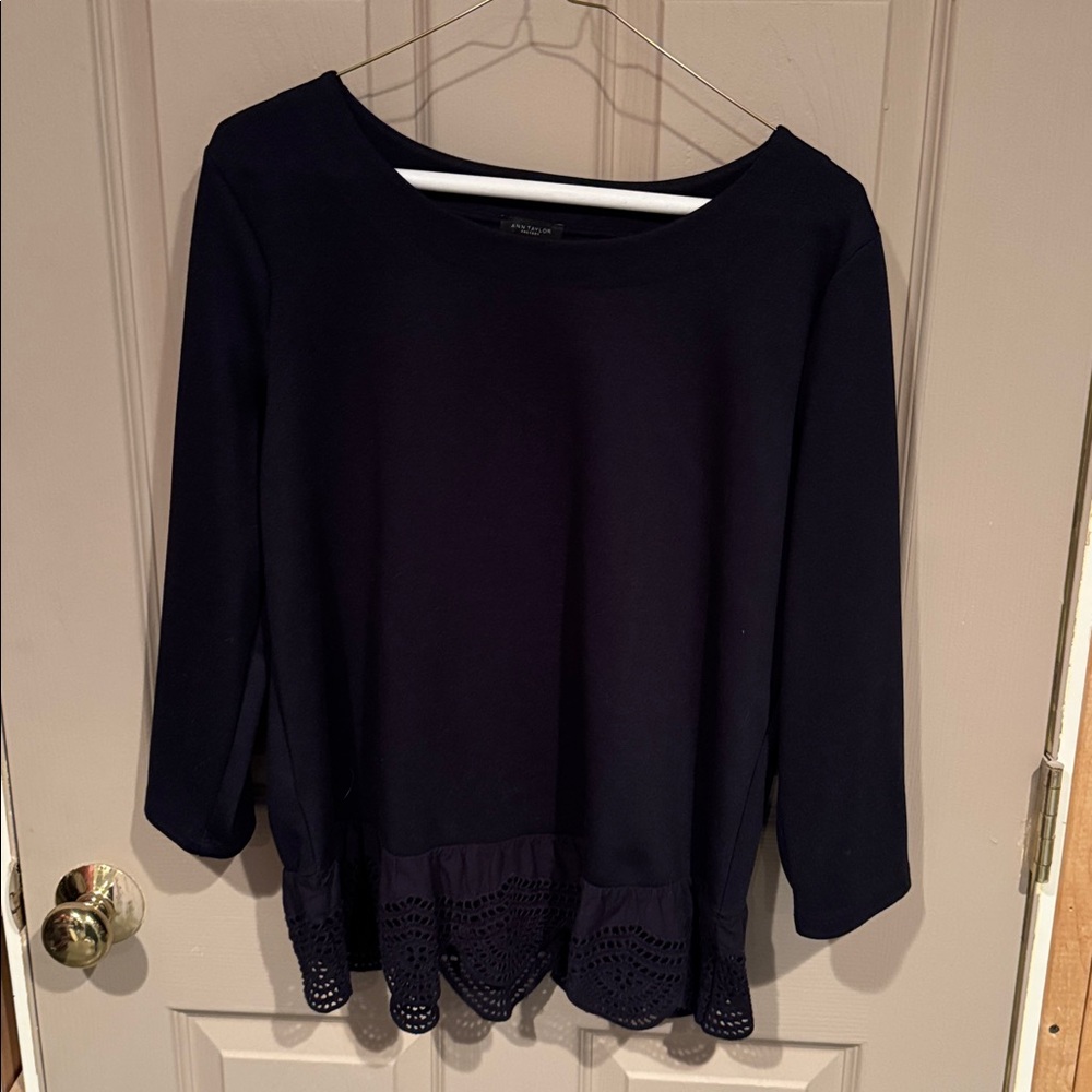 navy blue top with lace detail ann taylor factory